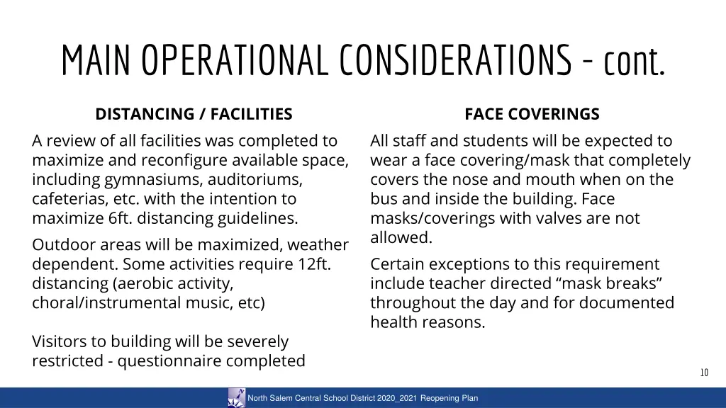 main operational considerations cont