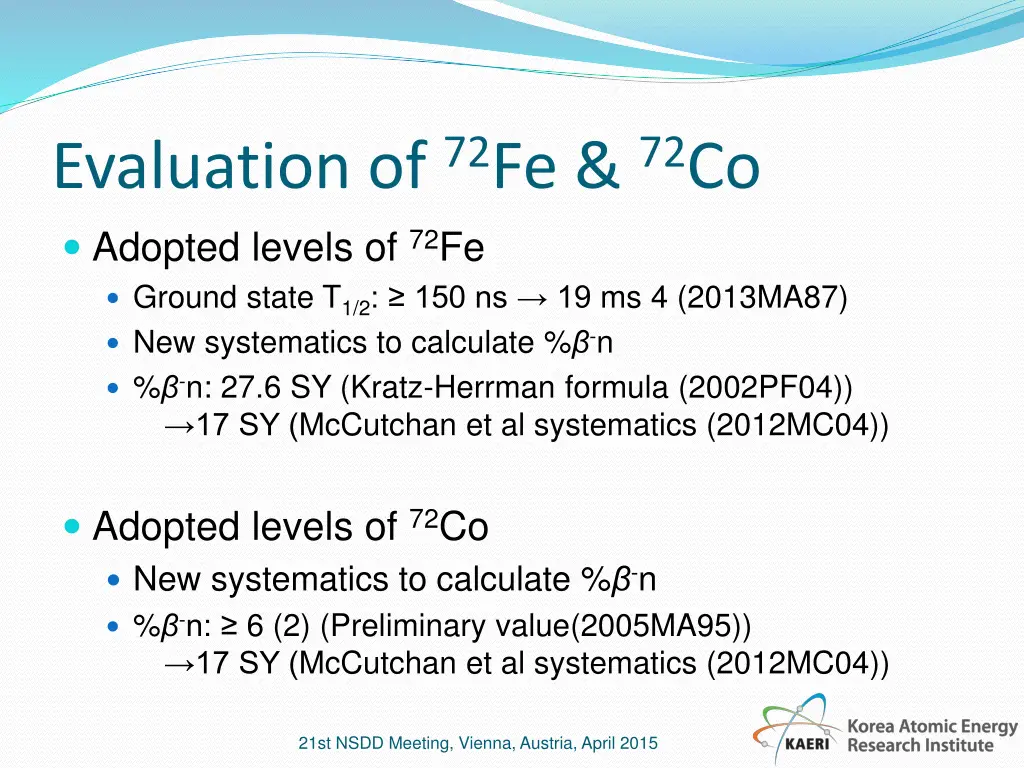 evaluation of 72 fe 72 co adopted levels