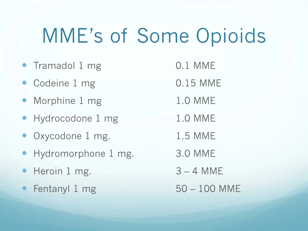 mme s of some opioids