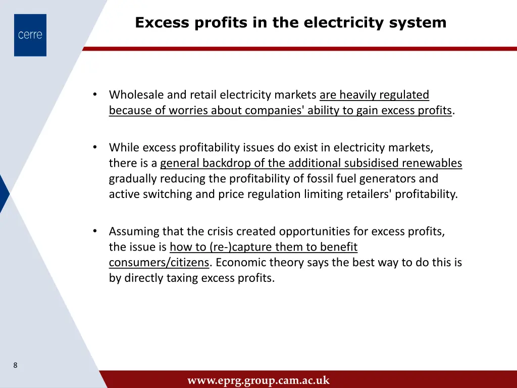 excess profits in the electricity system