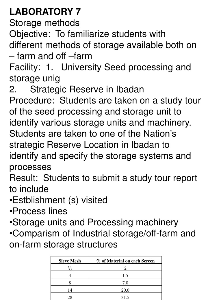 laboratory 7 storage methods objective