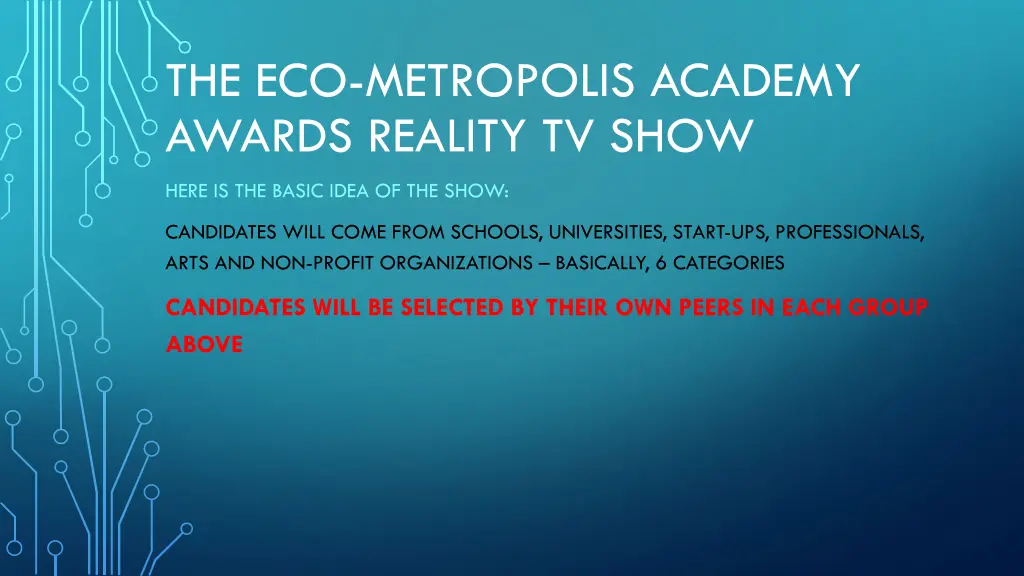 the eco metropolis academy awards reality tv show 2