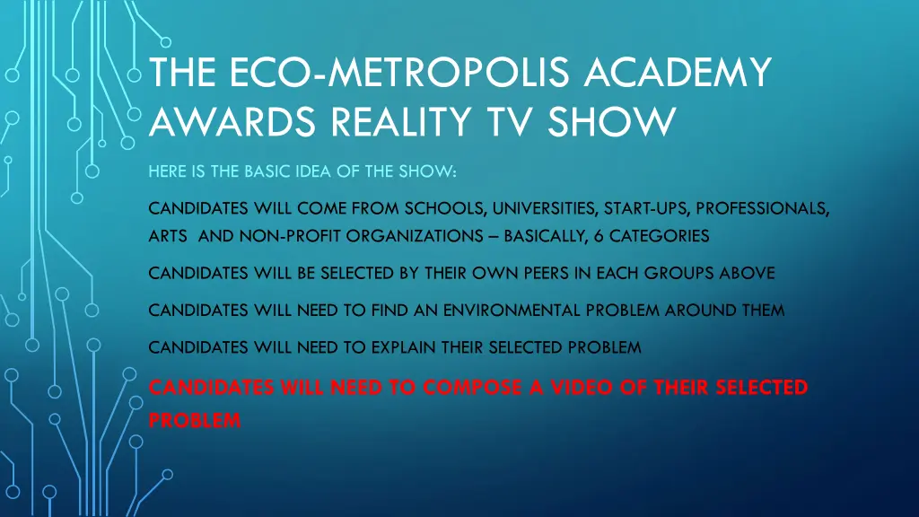 the eco metropolis academy awards reality tv show 5