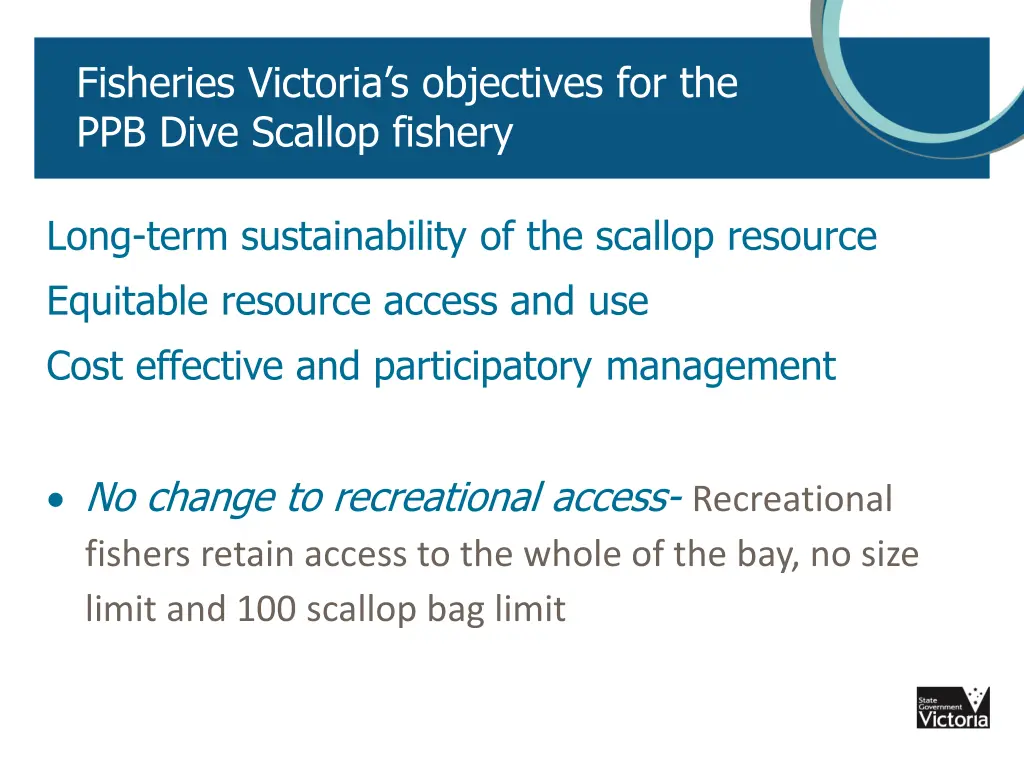 fisheries victoria s objectives for the ppb dive