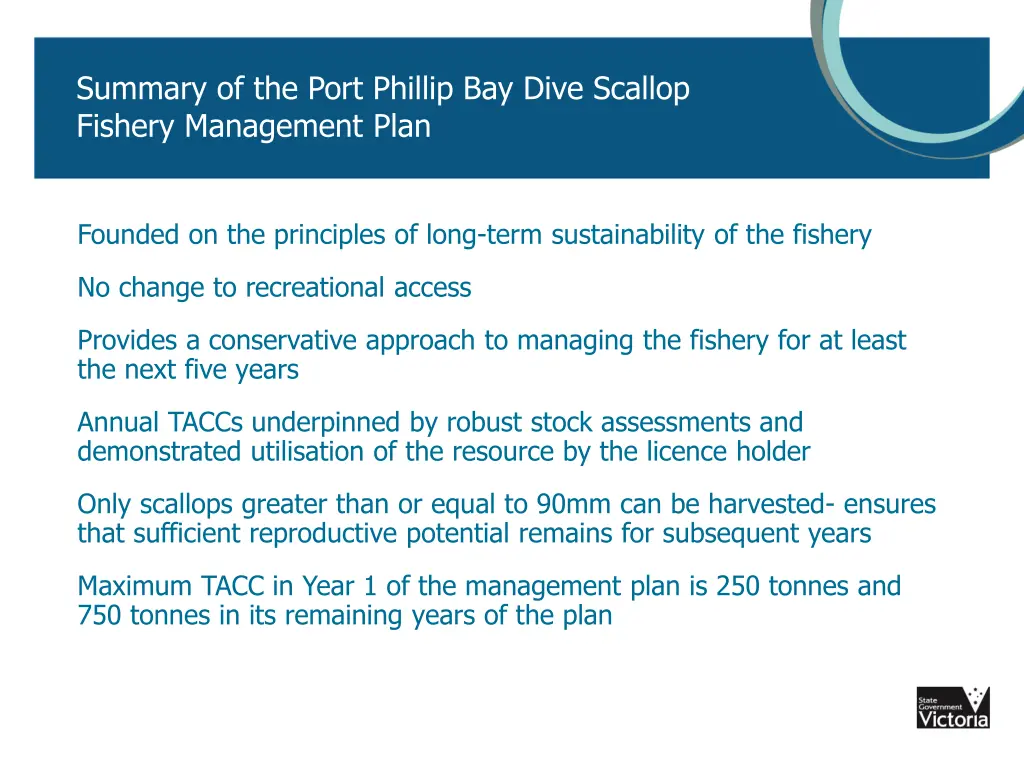 summary of the port phillip bay dive scallop