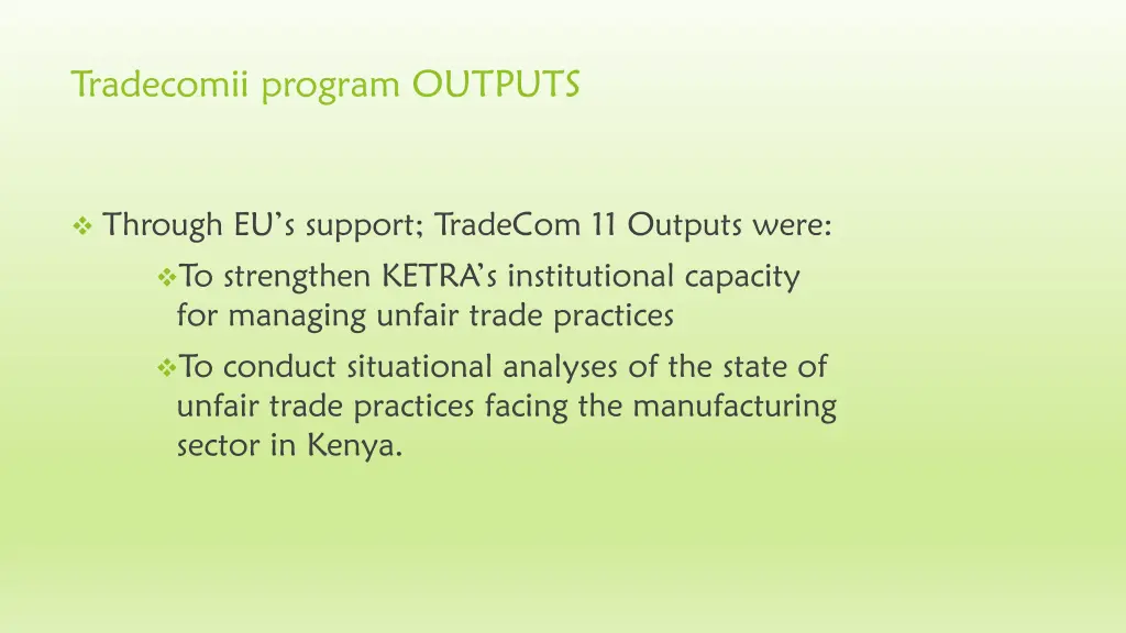 tradecomii program outputs