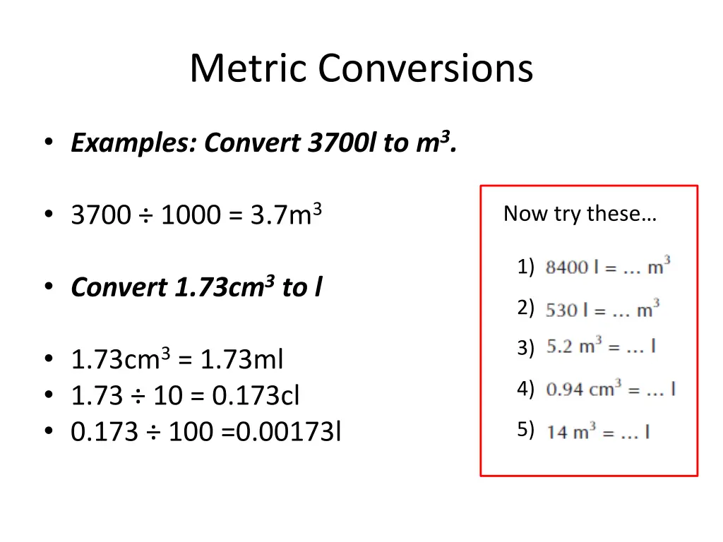 metric conversions 1