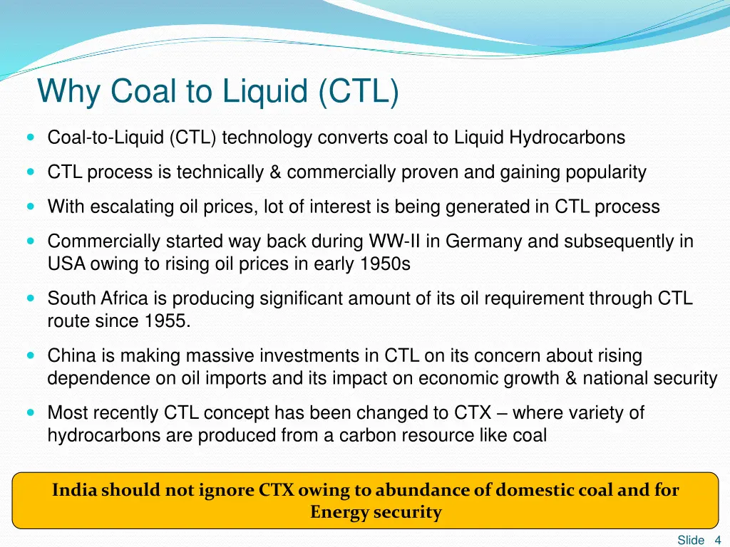 why coal to liquid ctl