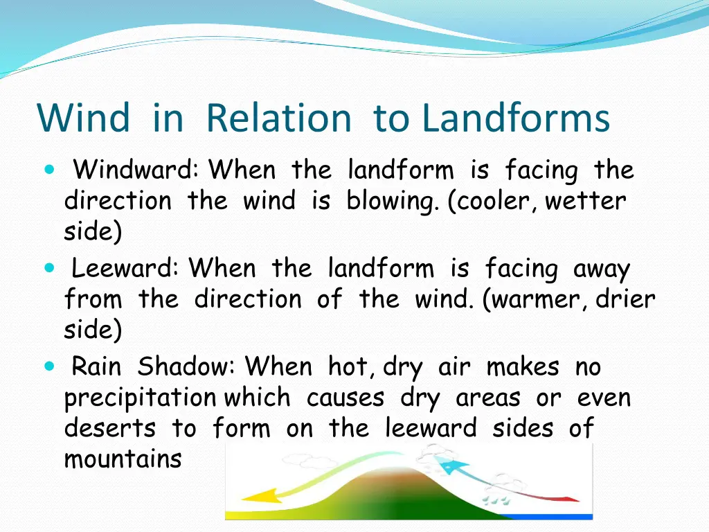 wind in relation to landforms windward when