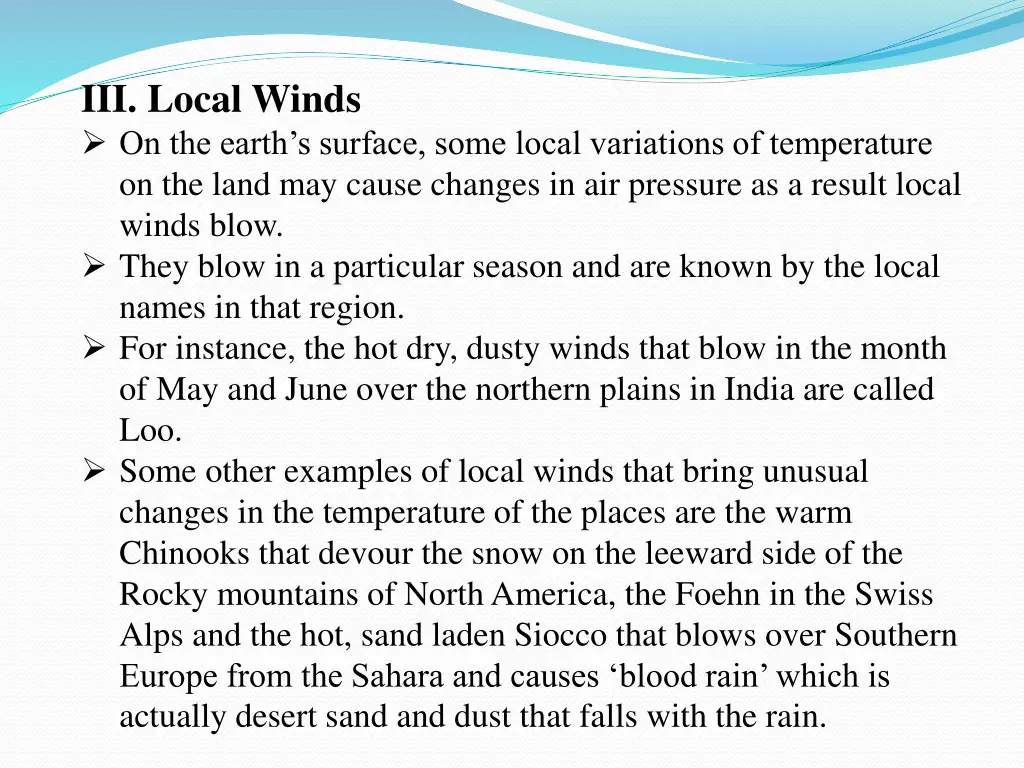 iii local winds on the earth s surface some local