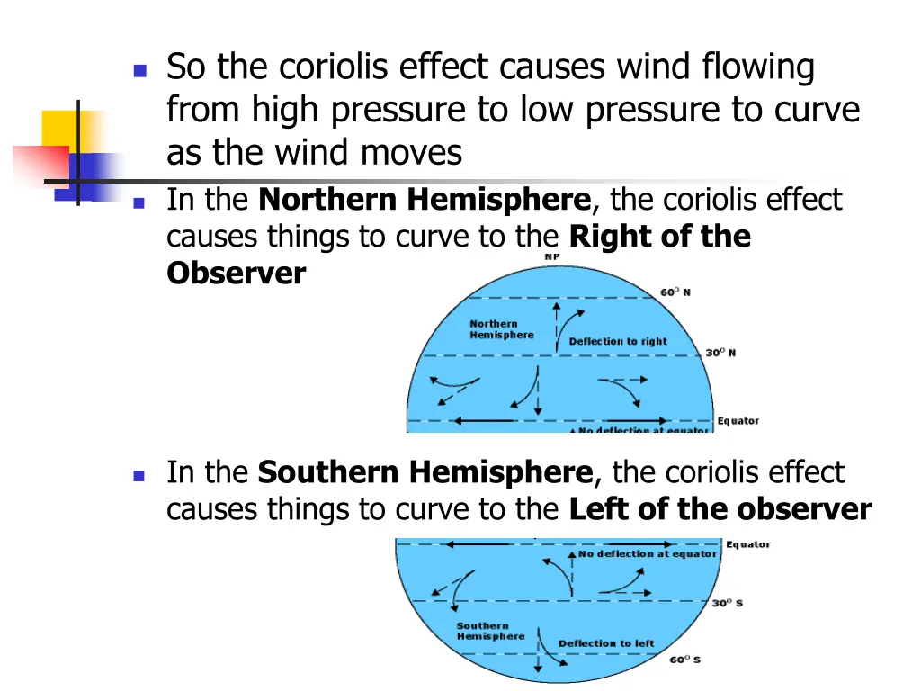 so the coriolis effect causes wind flowing from