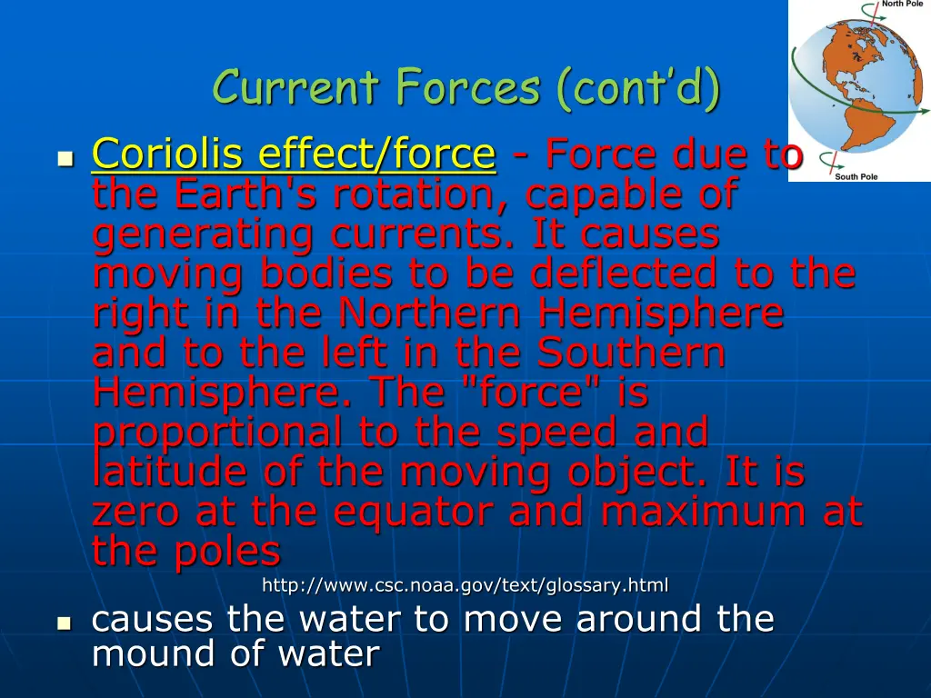 current forces cont d coriolis effect force force