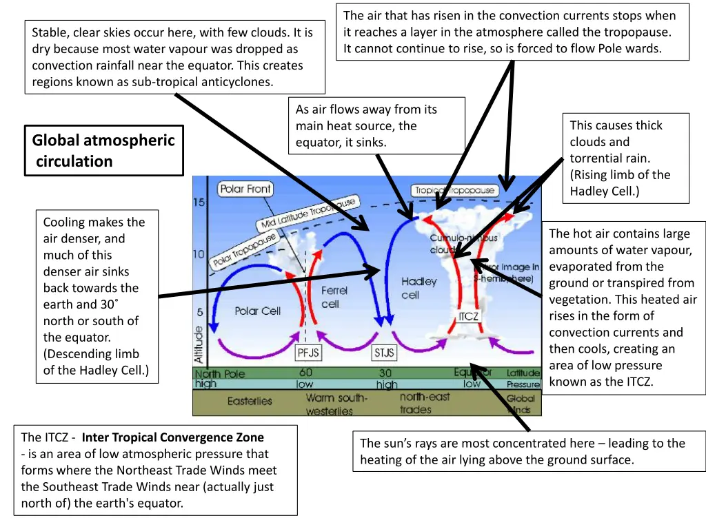 the air that has risen in the convection currents