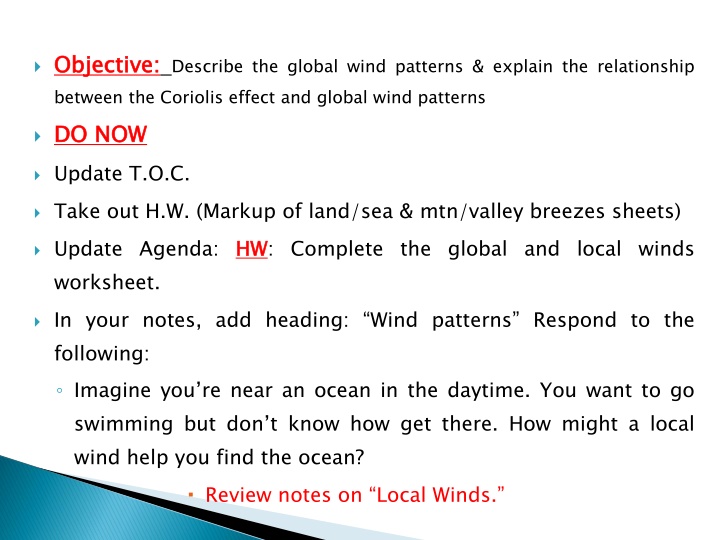 objective between the coriolis effect and global