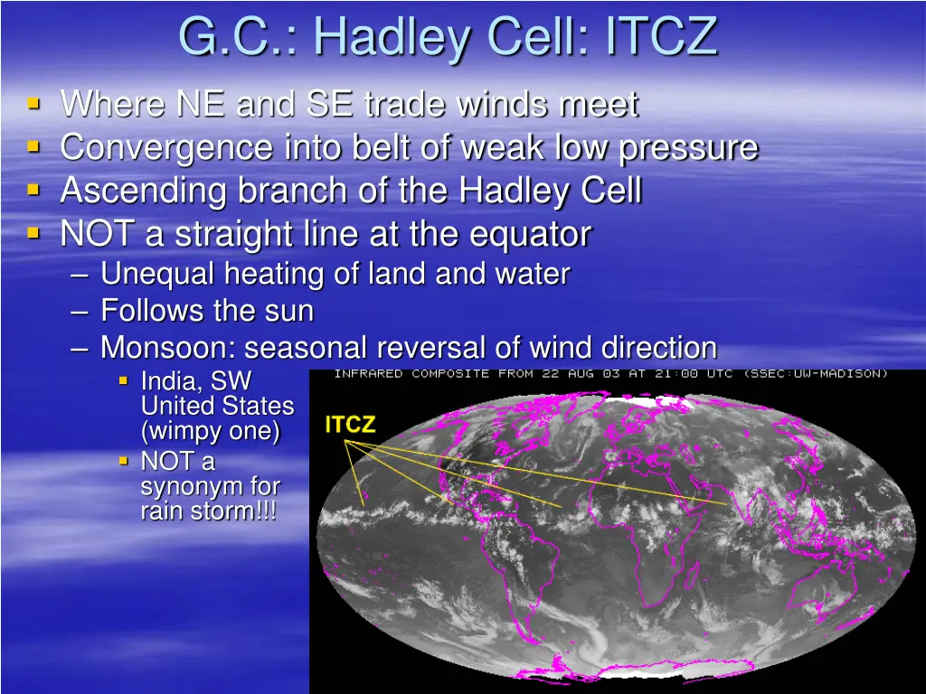 g c hadley cell itcz where ne and se trade winds