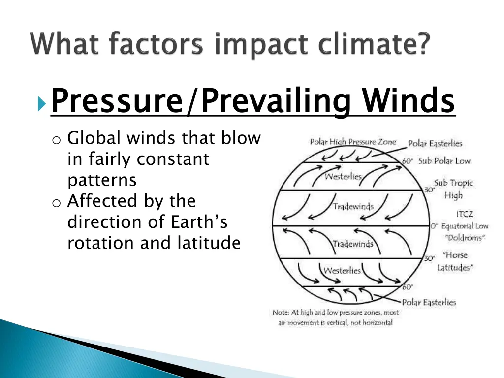 pressure prevailing winds o global winds that