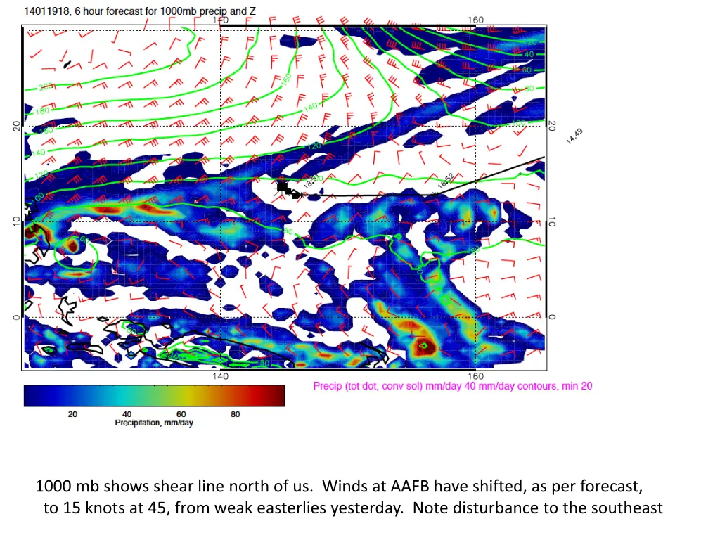 1000 mb shows shear line north of us winds