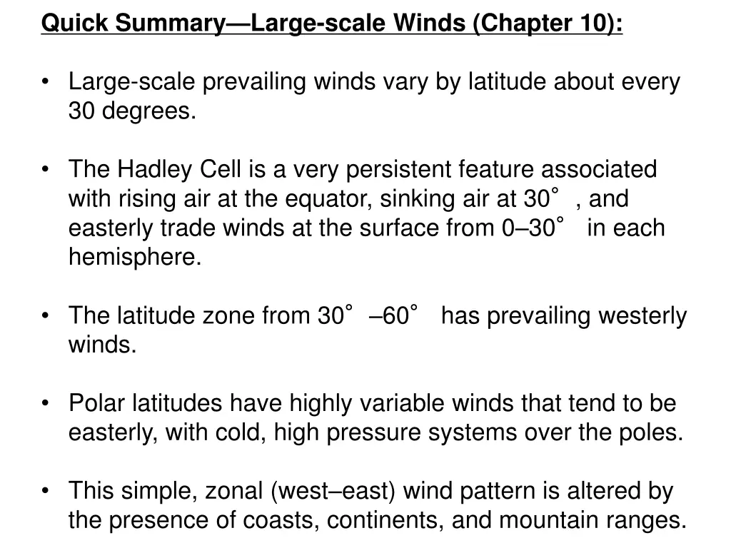 quick summary large scale winds chapter 10