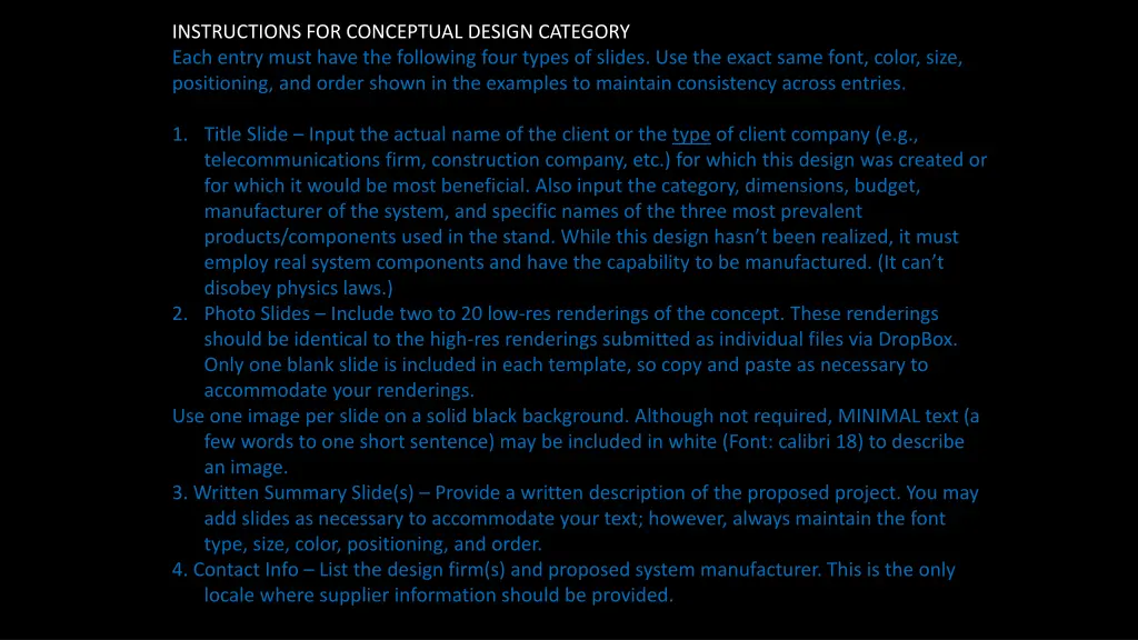 instructions for conceptual design category each