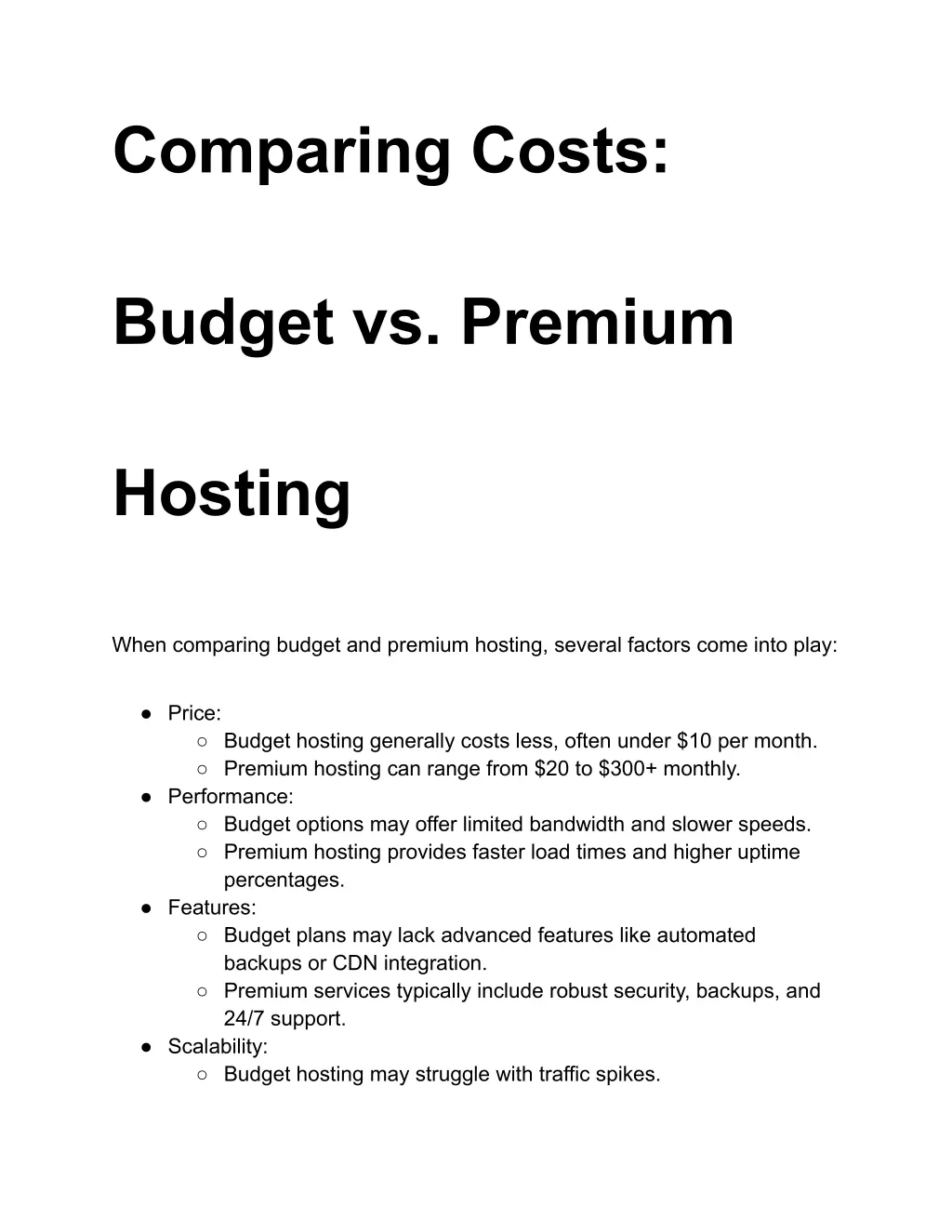 comparing costs