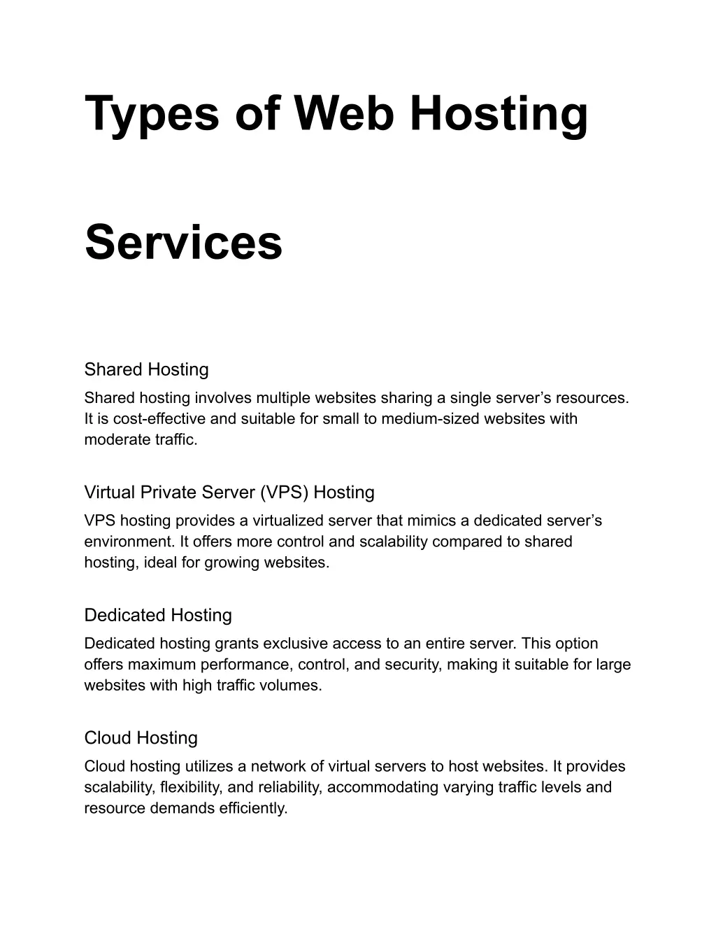 types of web hosting