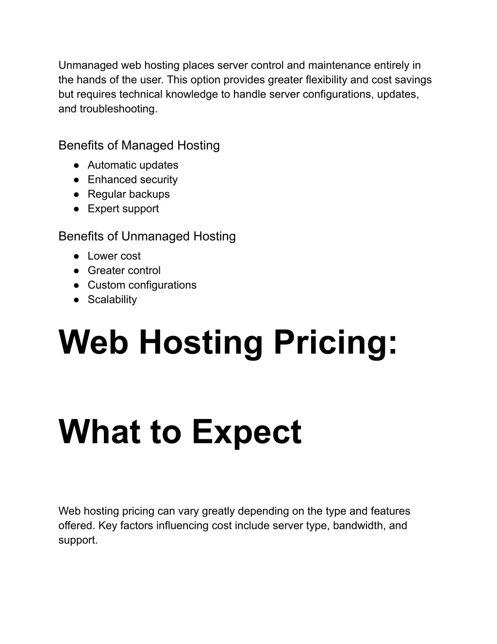 unmanaged web hosting places server control