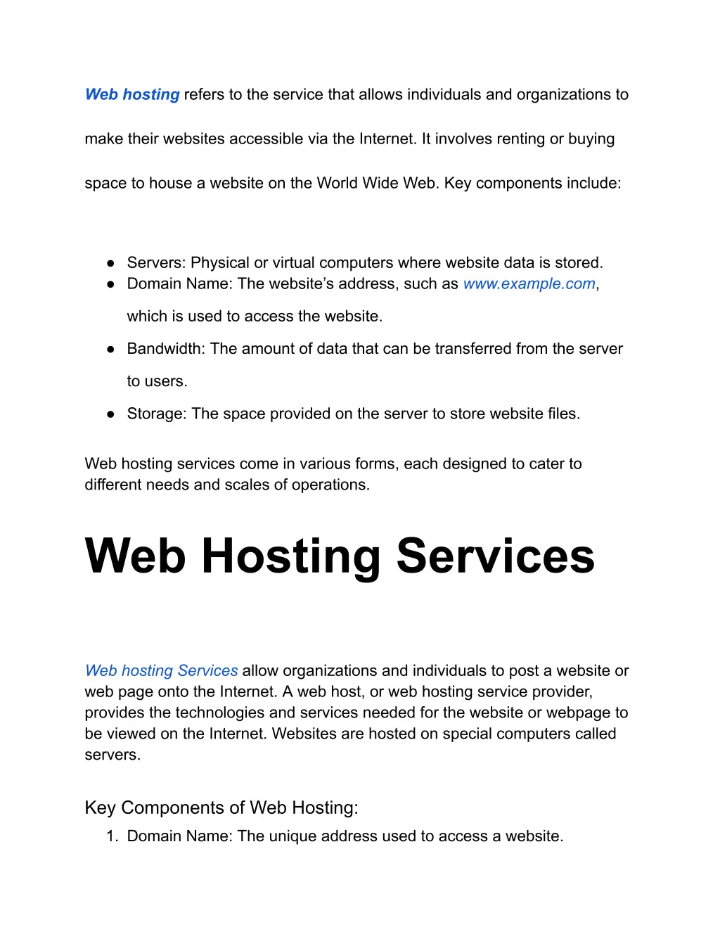 web hosting refers to the service that allows