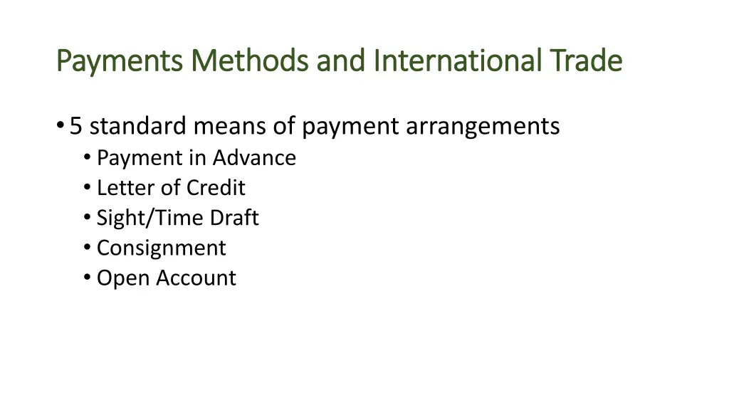 payments methods and international trade payments