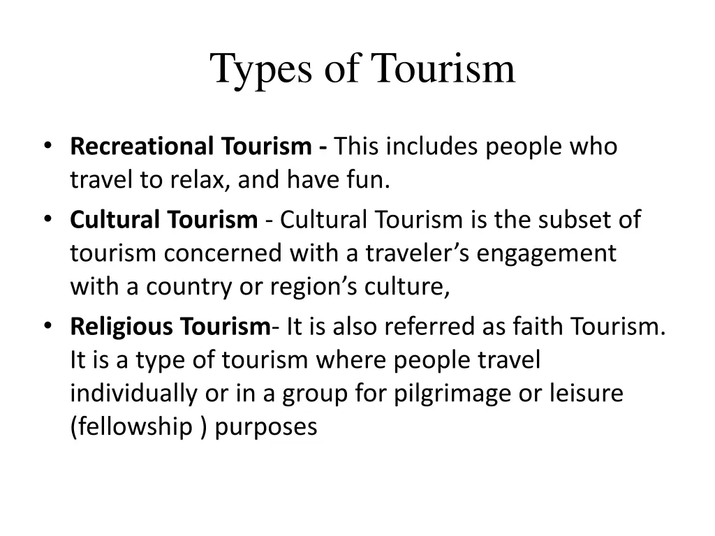 types of tourism