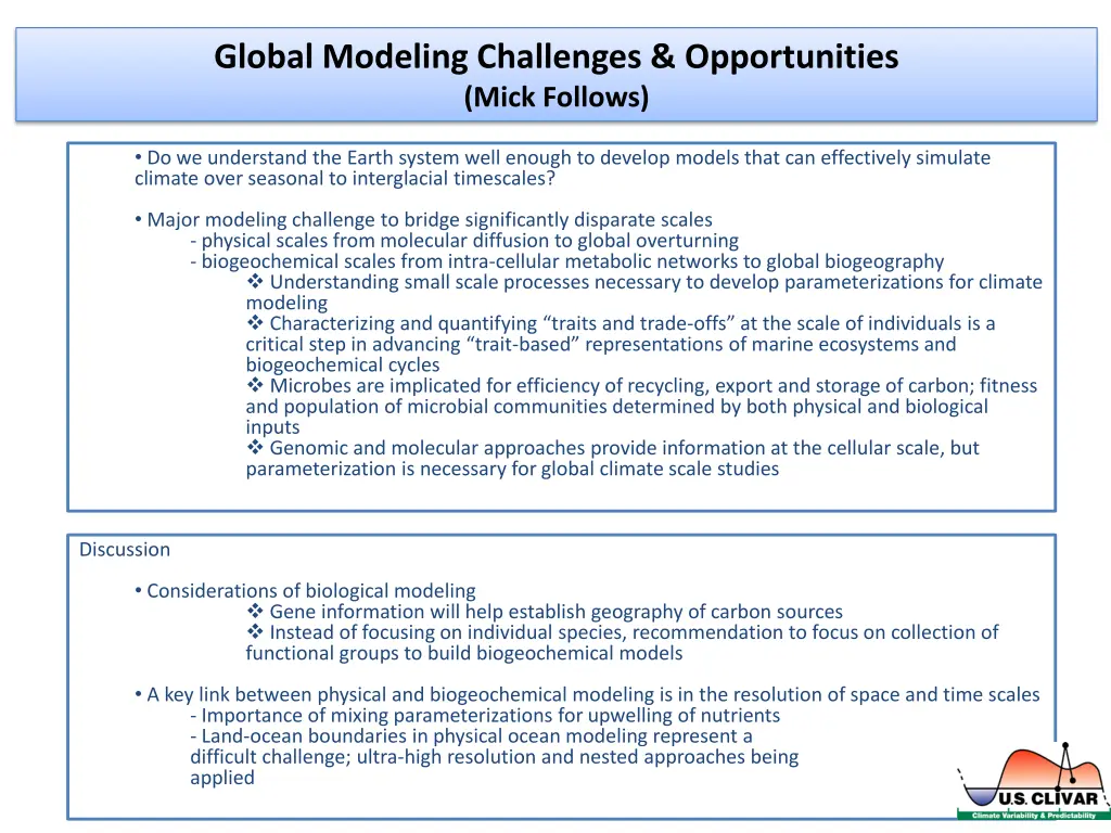 global modeling challenges opportunities mick