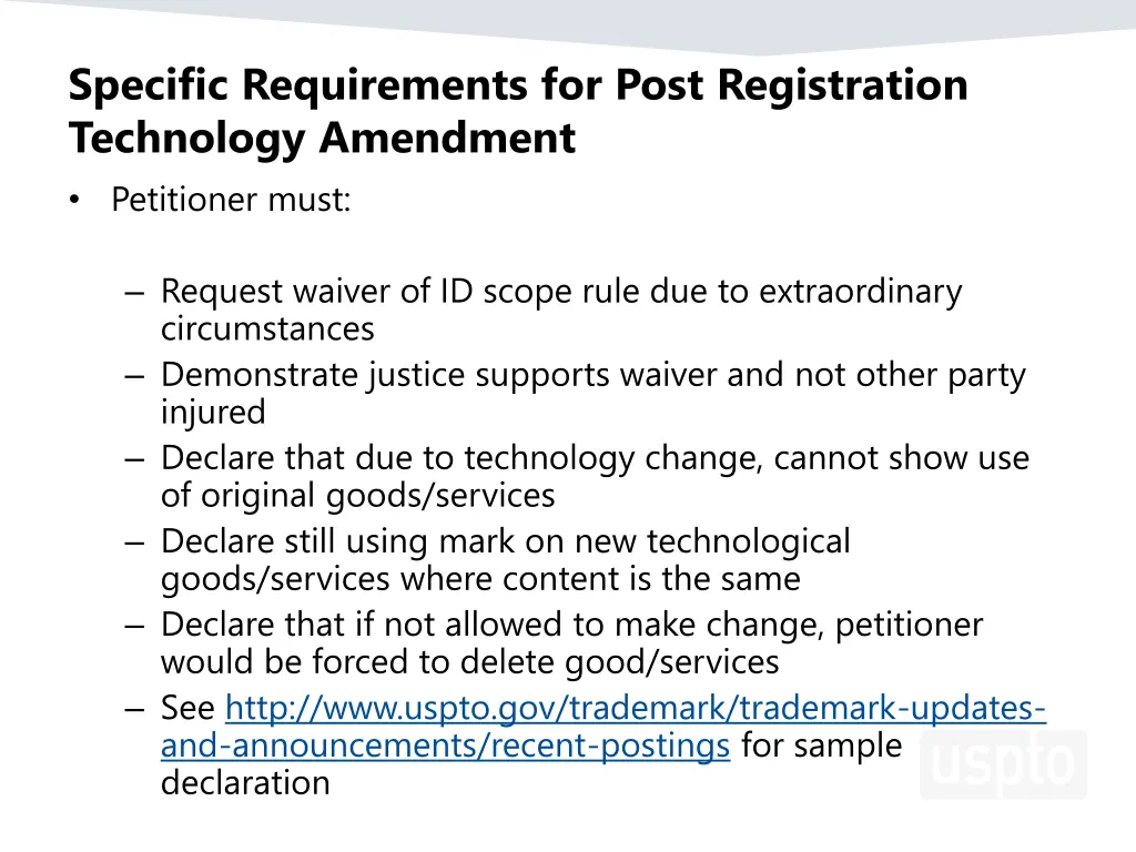 specific requirements for post registration