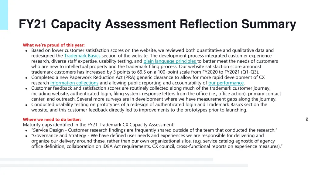 fy21 capacity assessment reflection summary