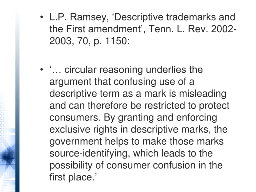 l p ramsey descriptive trademarks and the first