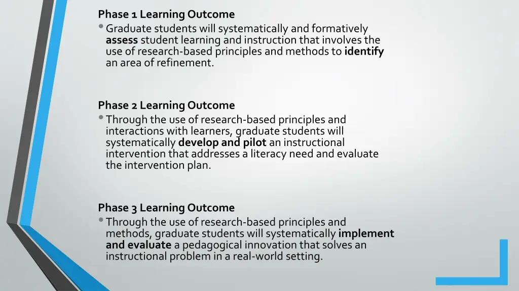 phase 1 learning outcome graduate students will