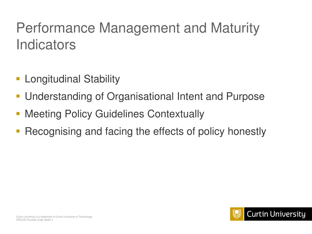 performance management and maturity indicators