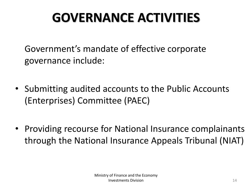 governance activities