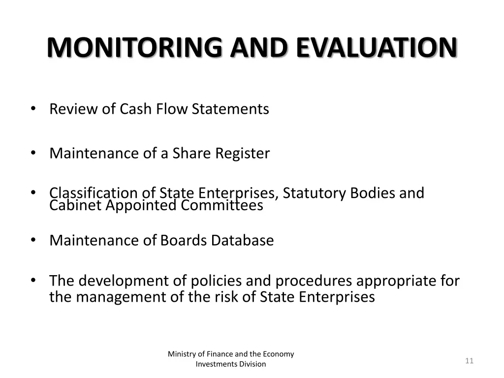 monitoring and evaluation