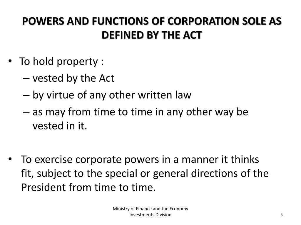 powers and functions of corporation sole 1