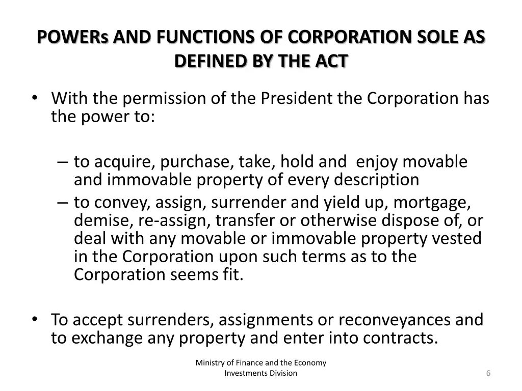 powers and functions of corporation sole 2