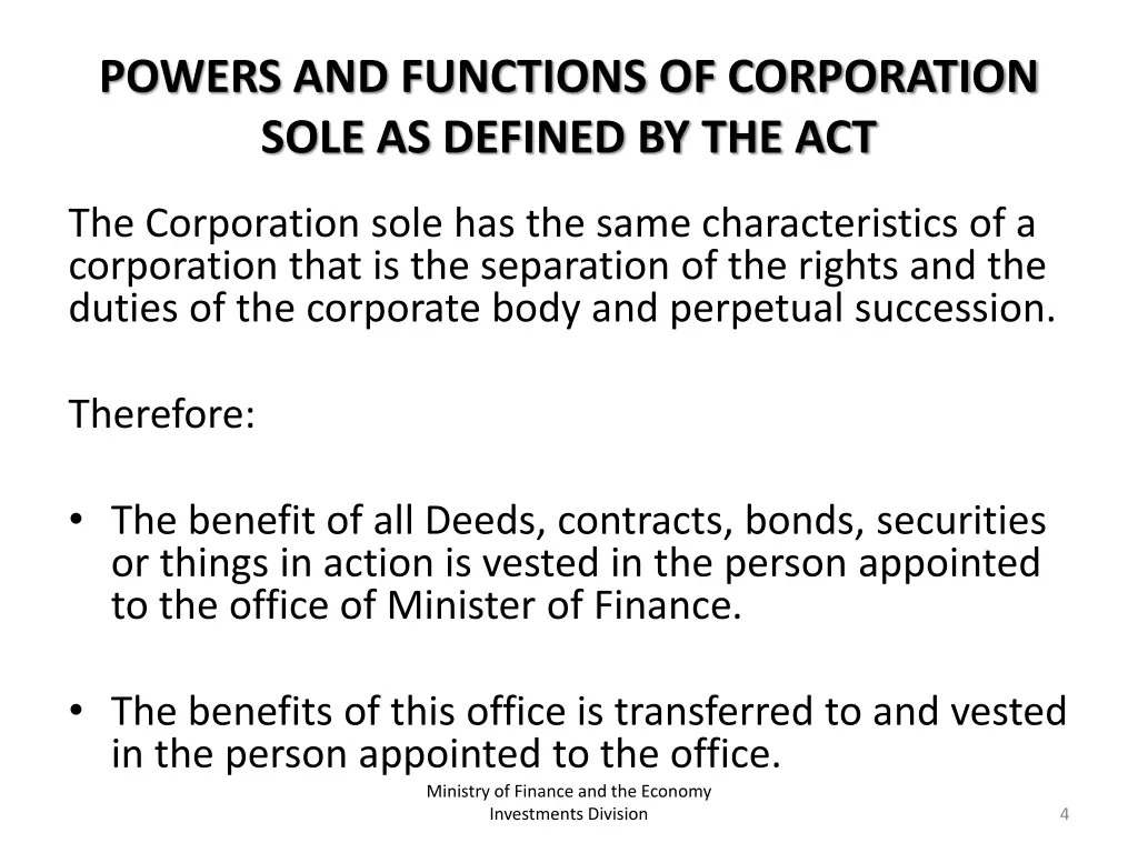 powers and functions of corporation sole