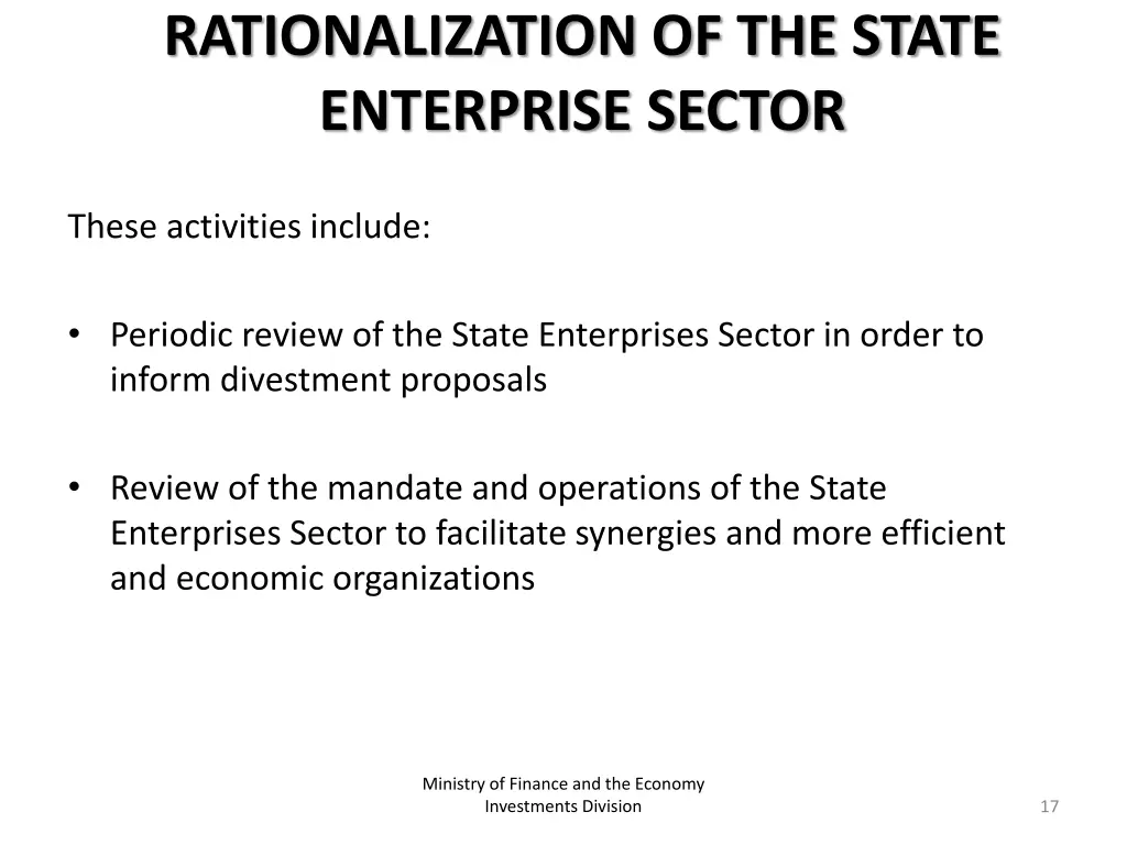 rationalization of the state enterprise sector