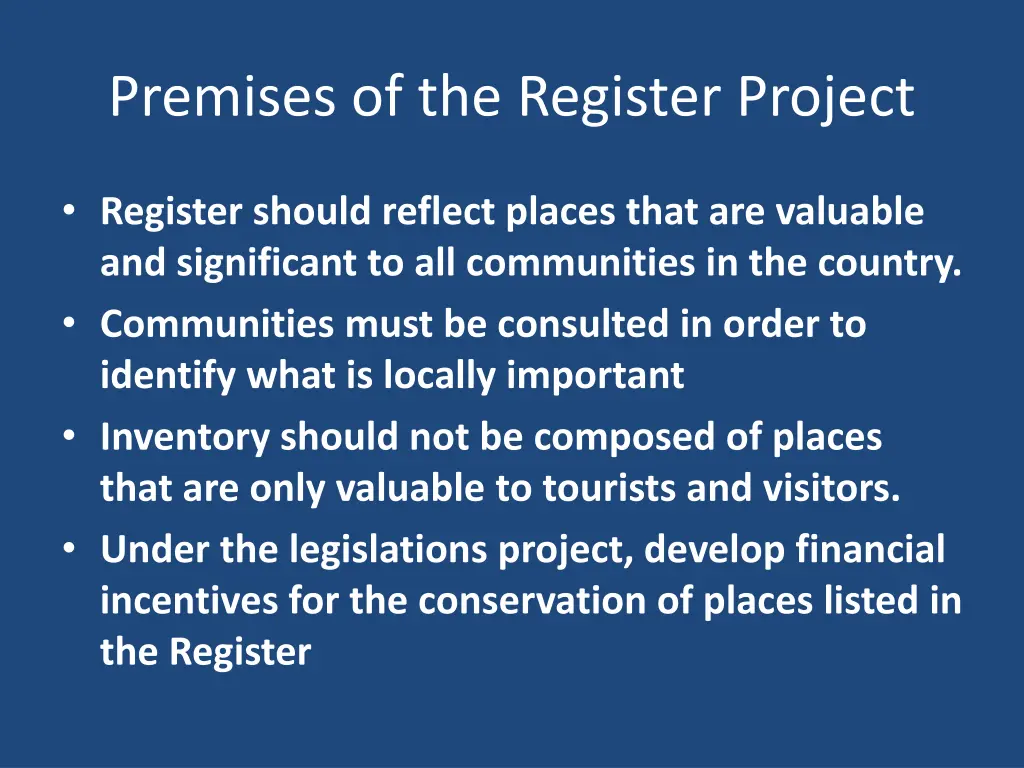 premises of the register project