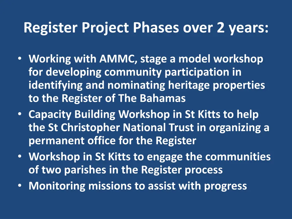 register project phases over 2 years