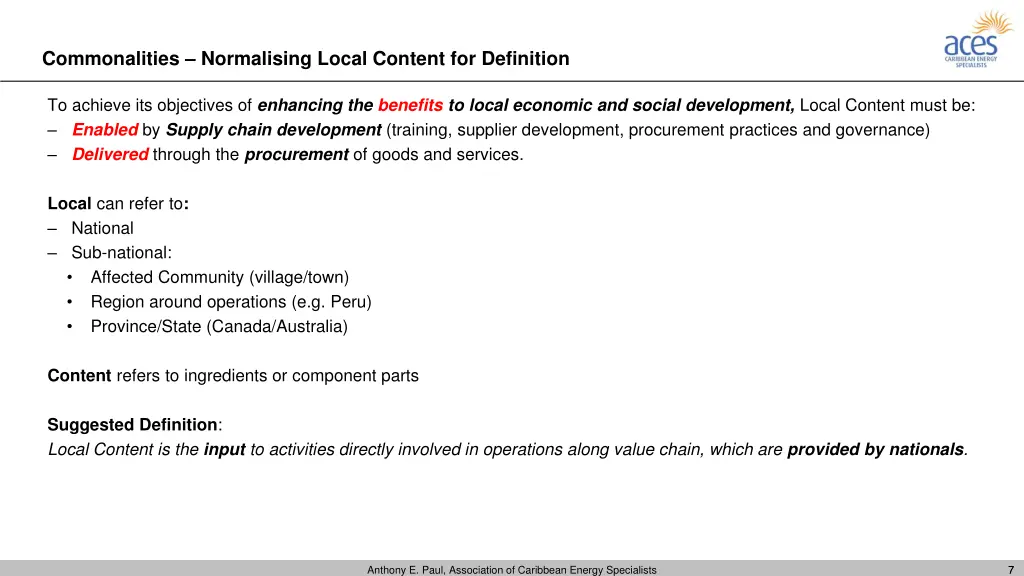 commonalities normalising local content