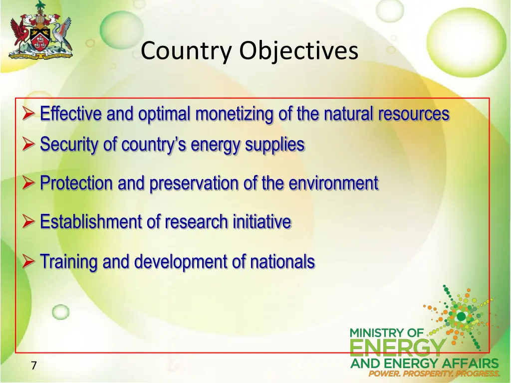 country objectives