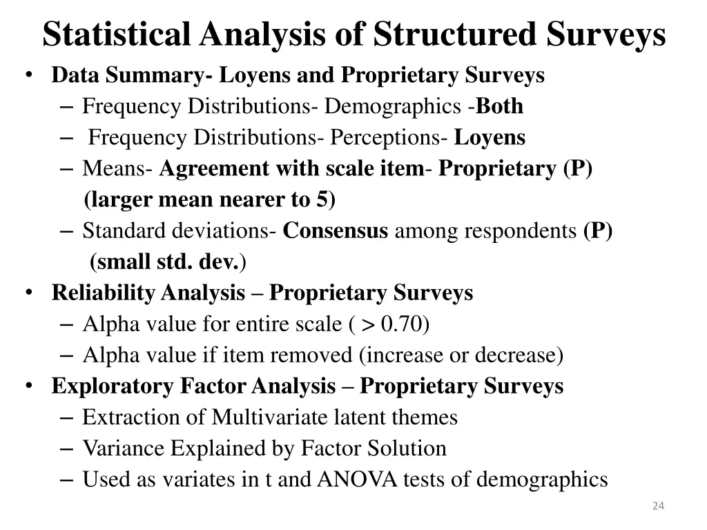 statistical analysis of structured surveys data