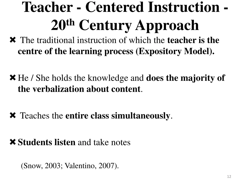 teacher centered instruction 20 th century