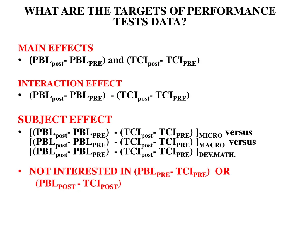 what are the targets of performance tests data