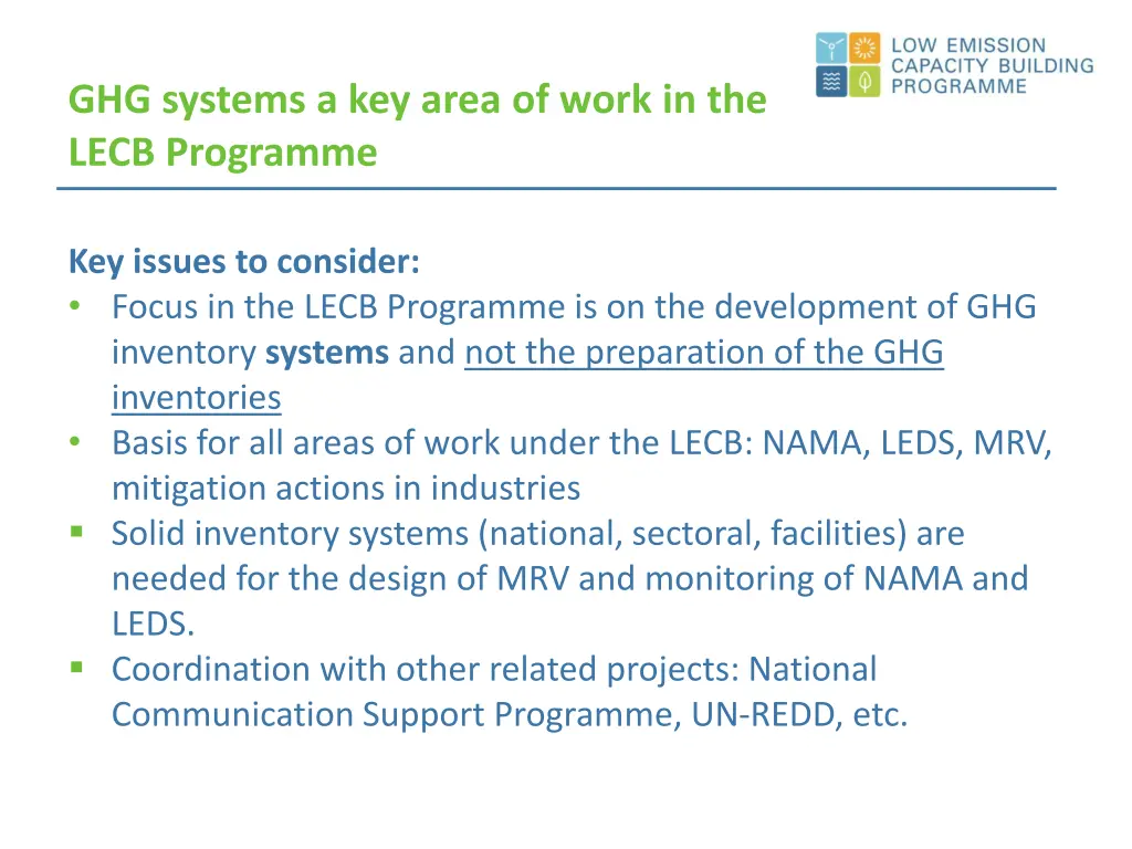 ghg systems a key area of work in the lecb