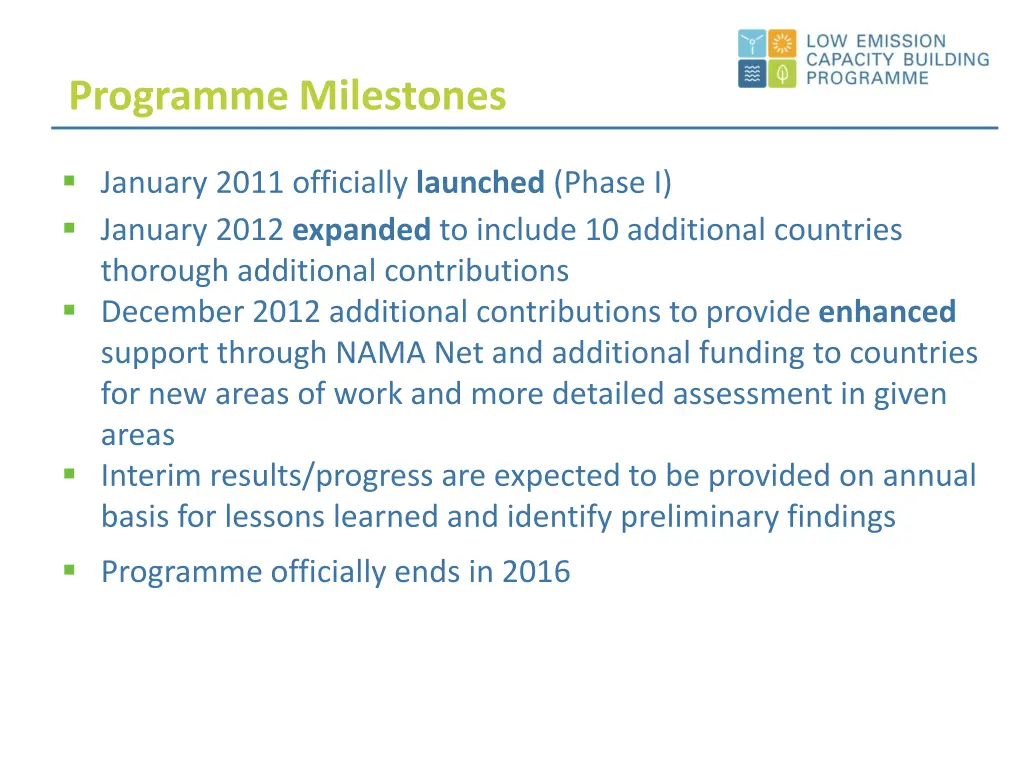 programme milestones